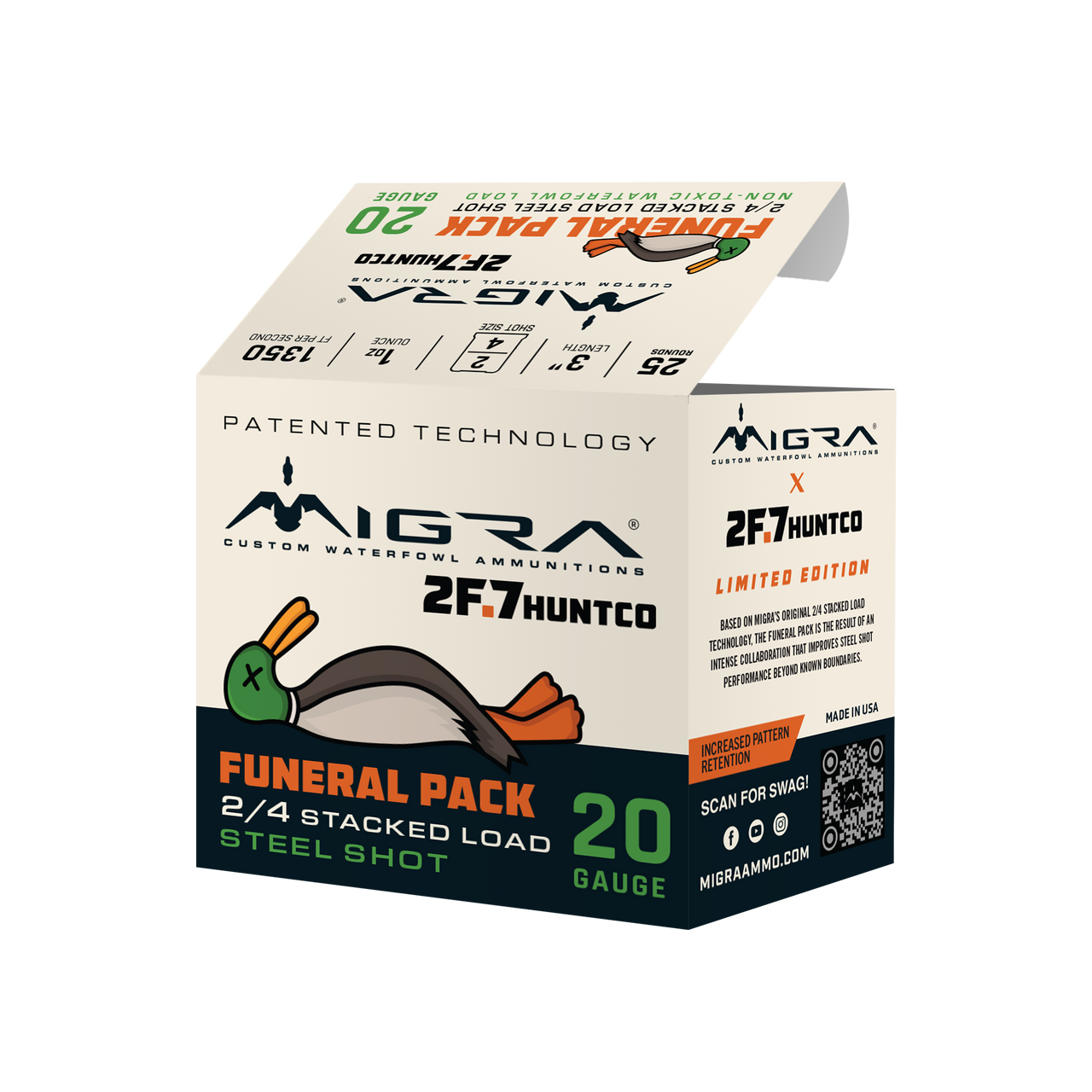 Migra 20 Gauge 3 inch 2F.7 Funeral Pack #2/4s stacked 1oz shotgun shells for bird hunting