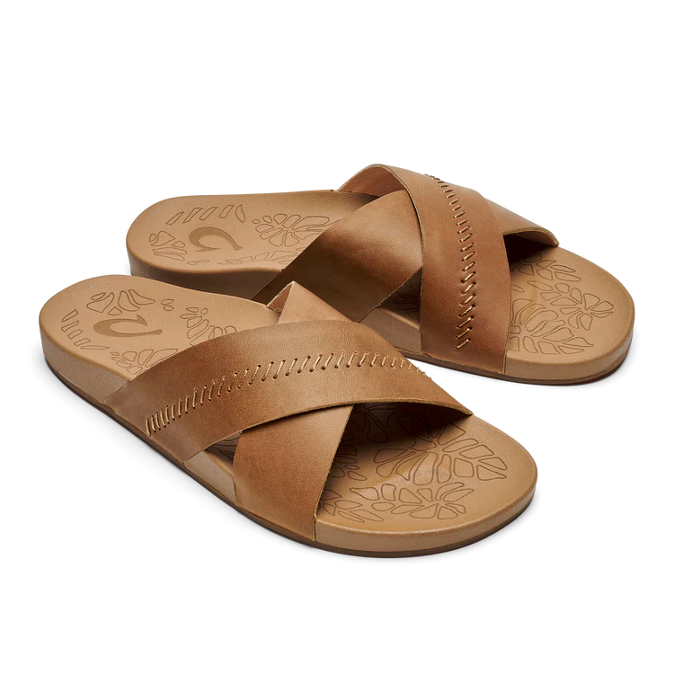 OLUKAI KIPE'A 'OLU WOMEN'S LEATHER SLIDE SANDALS