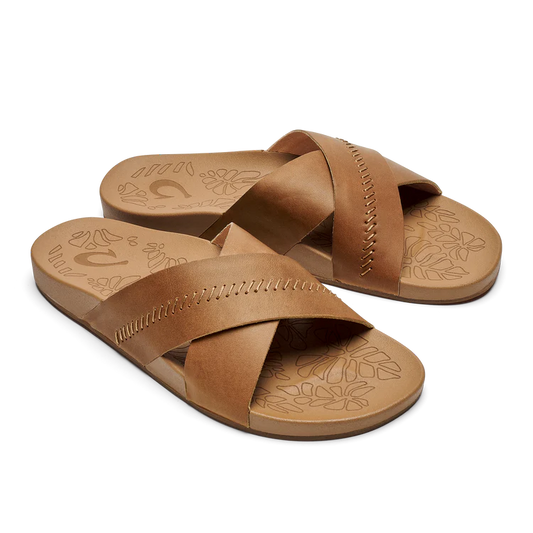 OLUKAI KIPE'A 'OLU WOMEN'S LEATHER SLIDE SANDALS