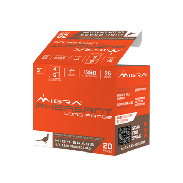 Migra Pheasant Long Range 20 Gauge shotgun shells for upland bird hunting