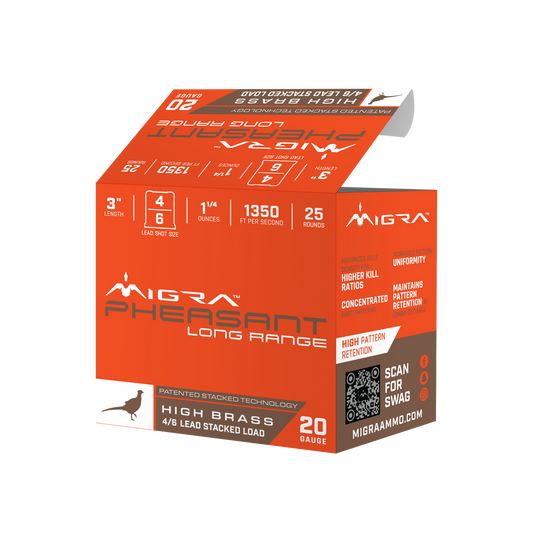 Migra Pheasant Long Range 20 Gauge shotgun shells for upland bird hunting