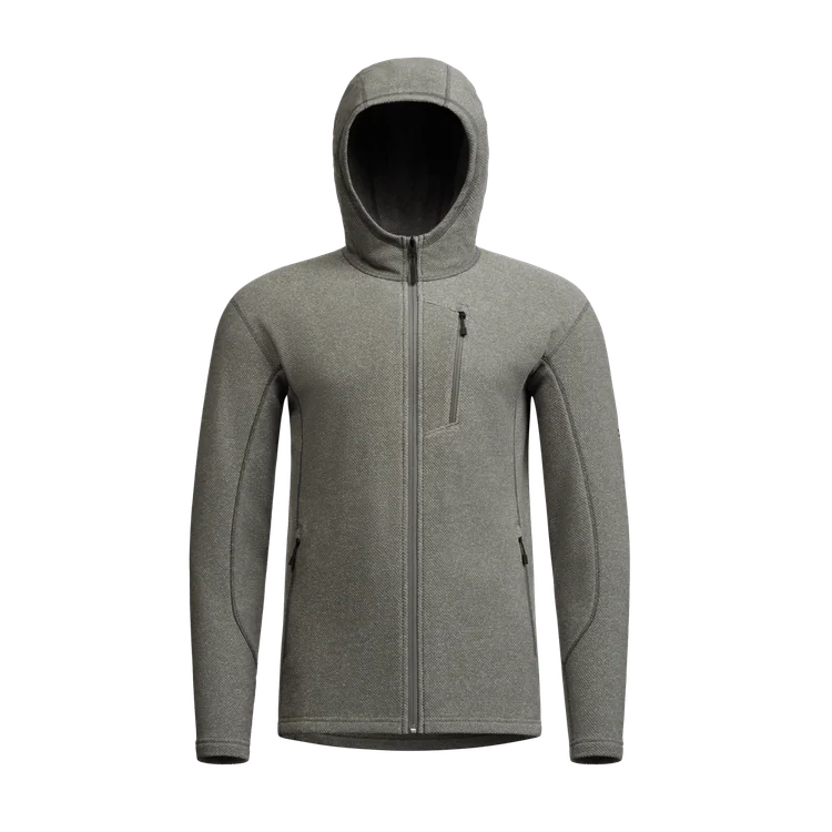 Sitka Snow Gear full zip hooded fleece, war and breathable mid-layer with full zipper for comfort and versatility in cold weather