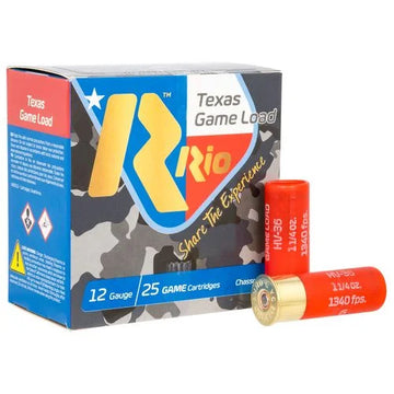 Rio Ammunition Texas Game Load High Velocity 12 Gauge 2.75″ 1 1/4 oz 6 Shot 25/Bx