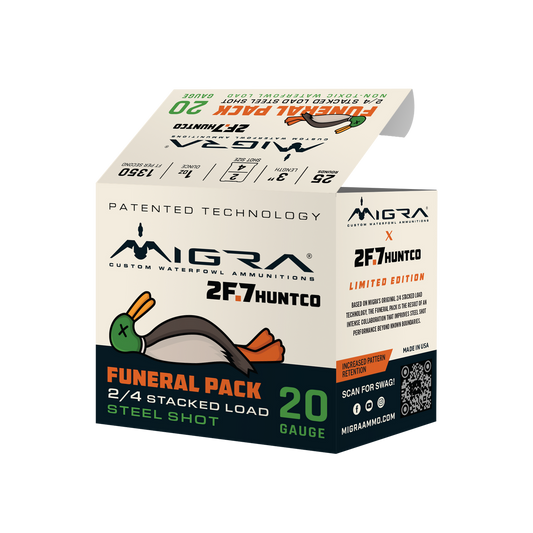 Migra 20 Gauge 3 inch 2F.7 Funeral Pack #2/4s stacked 1oz shotgun shells for bird hunting