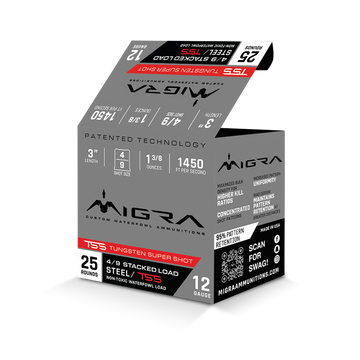 Migra 12 Gauge 3 inch #4/9s Steel Tungsten TSS 1 3/8oz shotgun shells for waterfowl hunting