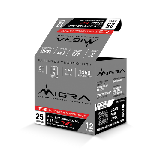 Migra 12 Gauge 3 inch #4/9s Steel Tungsten TSS 1 3/8oz shotgun shells for waterfowl hunting