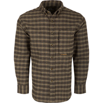 Drake Autumn Brushed Twill Trad Plaid Shirt LS Timber Wolf Khaki