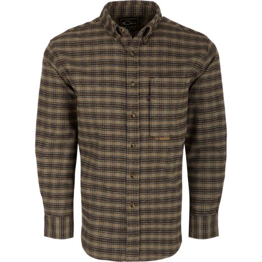 Drake Autumn Brushed Twill Trad Plaid Shirt LS Timber Wolf Khaki