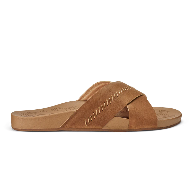 OLUKAI KIPE'A 'OLU WOMEN'S LEATHER SLIDE SANDALS