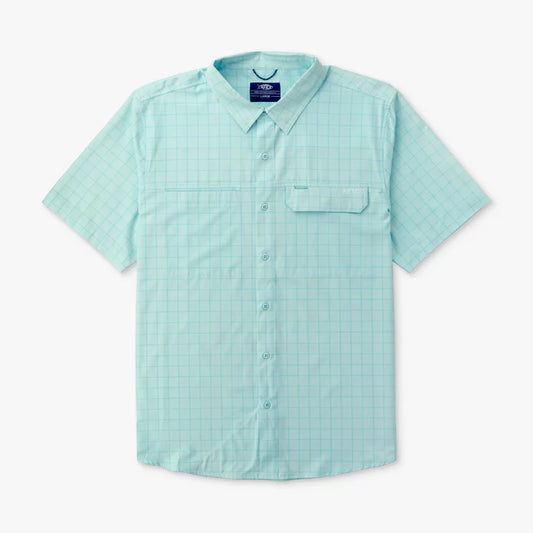 AFTCO MENS AIR O MESH PRINTED SHORT SLEEVE BUTTON DOWN