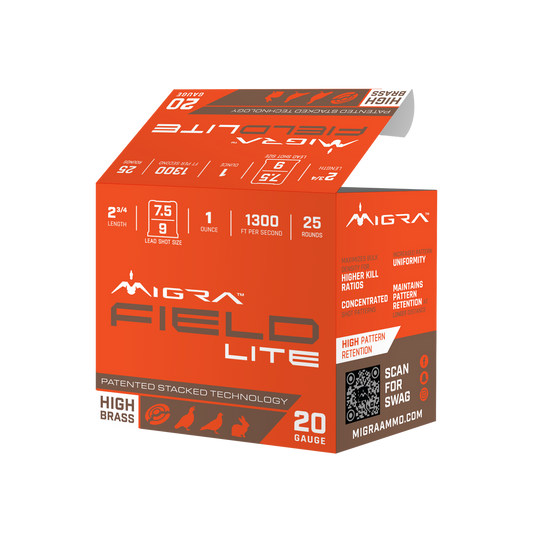 Migra Field Lite 20 Gauge shotgun shells for light upland bird hunting