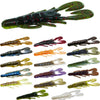 A collection of soft plastic fishing baits in various colors designed to resemble crawfish.